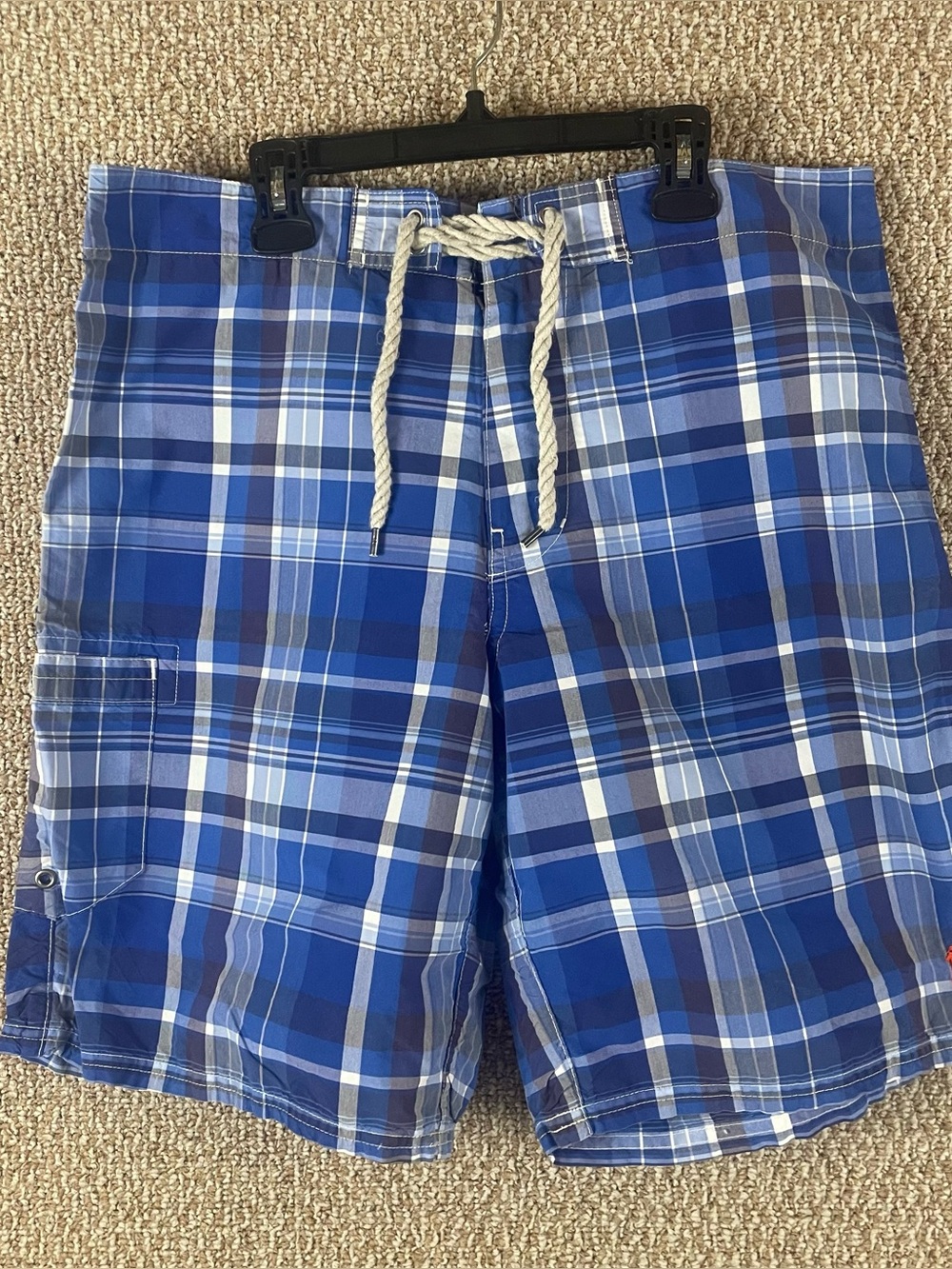 Polo Ralph Lauren Shorts Mens 32 Blue Plaid Swim Trunks Cargo Board Pony T320